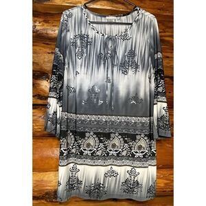NY‎ Collection Woman Black/Grey Tunic Braided Neckline Size XL